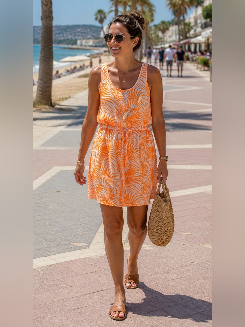 GAP Orange & White Abstract Print Tank Dress